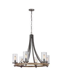 Angelo 6 Light Chandelier - Distressed Weathered Oak & Slate Grey Metal